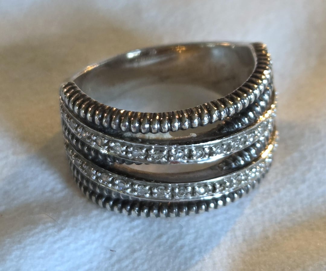 Thomas Country Rings Ring 6.5 Vintage Town & Country Sterling Silver W Diamonds 6 Row Multi ...