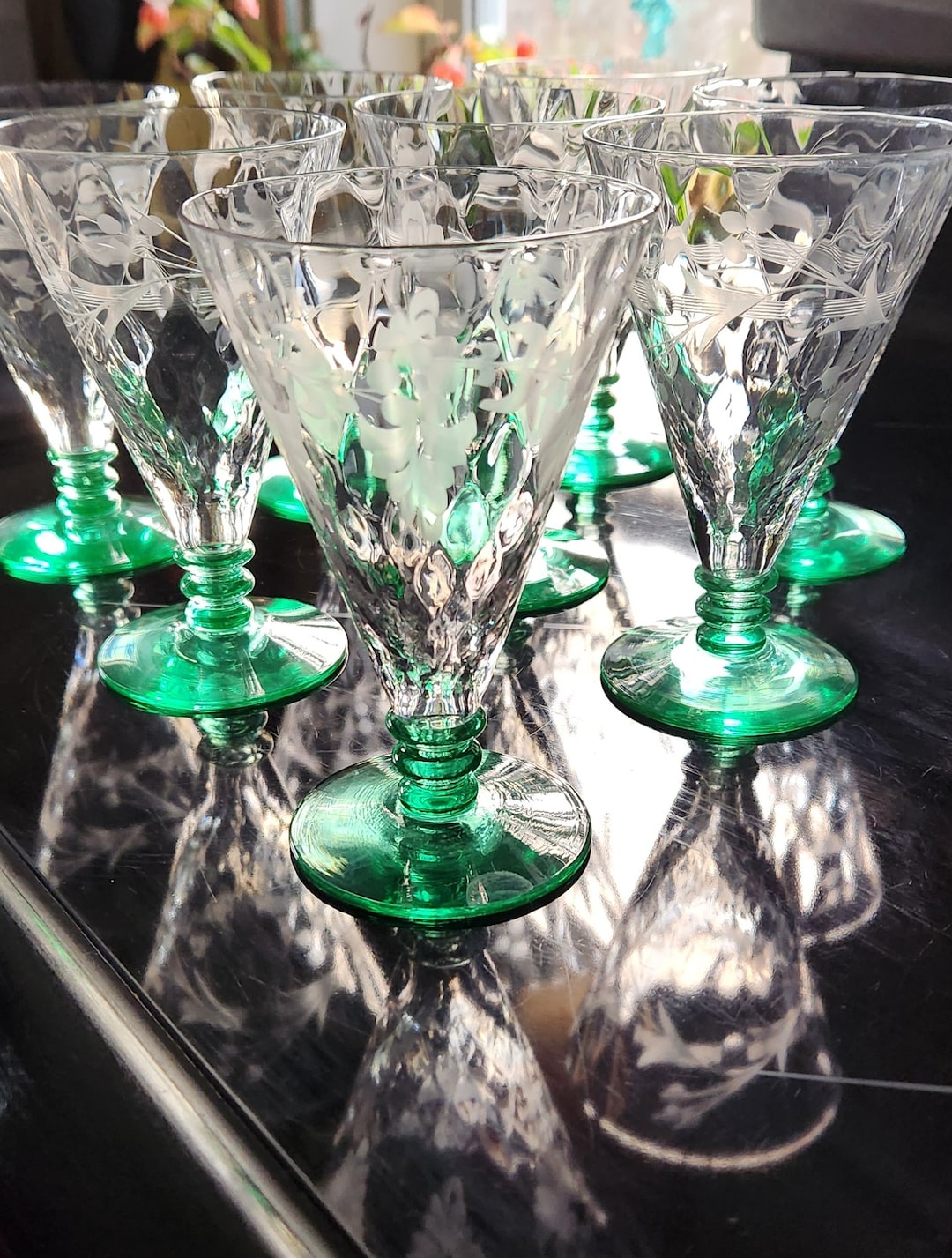Parfait Uranium Glass Vintage Dessert Dish Set 8 Green Glowing - Etsy