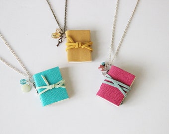 Tiny Little Book, One (1) Book Necklace, Librarian Gift, Book Lover Gift, Cute Journal, Writer Gift, Bookworm, Adorable, Leather