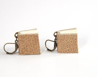 Book Earrings, Brown Leather Books, Mini Books, Book Lover, Little Book, Miniature, Book Gift, Leather Sketchbook, Earrings, Reader Gift