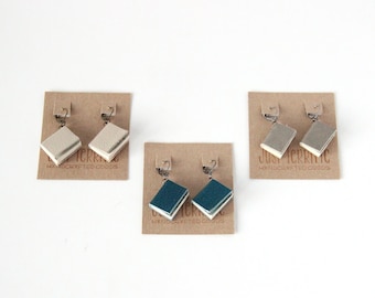 Little Book Earrings - 1 pair, Beige, Teal, Gray, Leather Books, Mini Books, Book Lover, Miniature, Book Gift, Sketchbook, Reader Gift