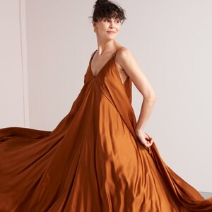 Flowy Maternity Maxi Slip Dress MALIA in Bronze Viscose