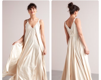 Extremely Flowy Maxi Dress MALIA, Ankle Length Dress, Loose Dress, Sleeveless Dress, Summer Dress in Light Cream Viscose