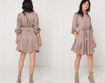 LILA Fluttering Midi Dress in Taupe. Occasion wear, perfect Bridesmaids Dress.