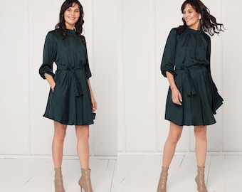 LILA Fluttering Midi Dress in Dark Green. Occasion wear, perfect Bridesmaids Dress.