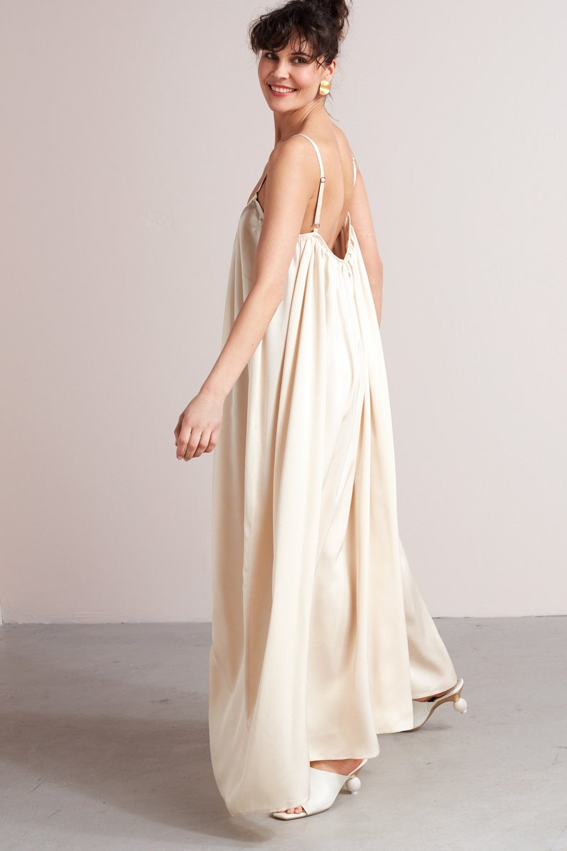 Flowing Maxi Maternity Slip Wedding Dress LUCIA in Light Cream Viscose image 2