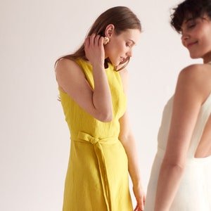 AMILA open back linen midi dress in light cream