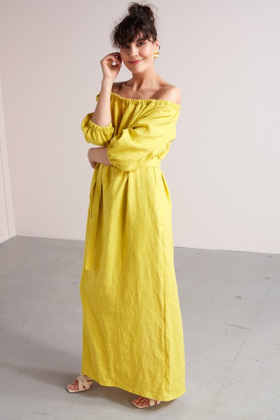chinese dress ladies Sandrine Off Shoulder Knit Maxi Dress / Lemon | Meshki main image 0