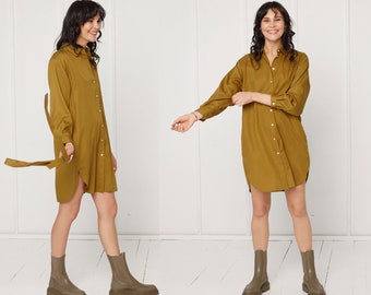 MIRA Mini Tencel Shirt Dress in Olive Green