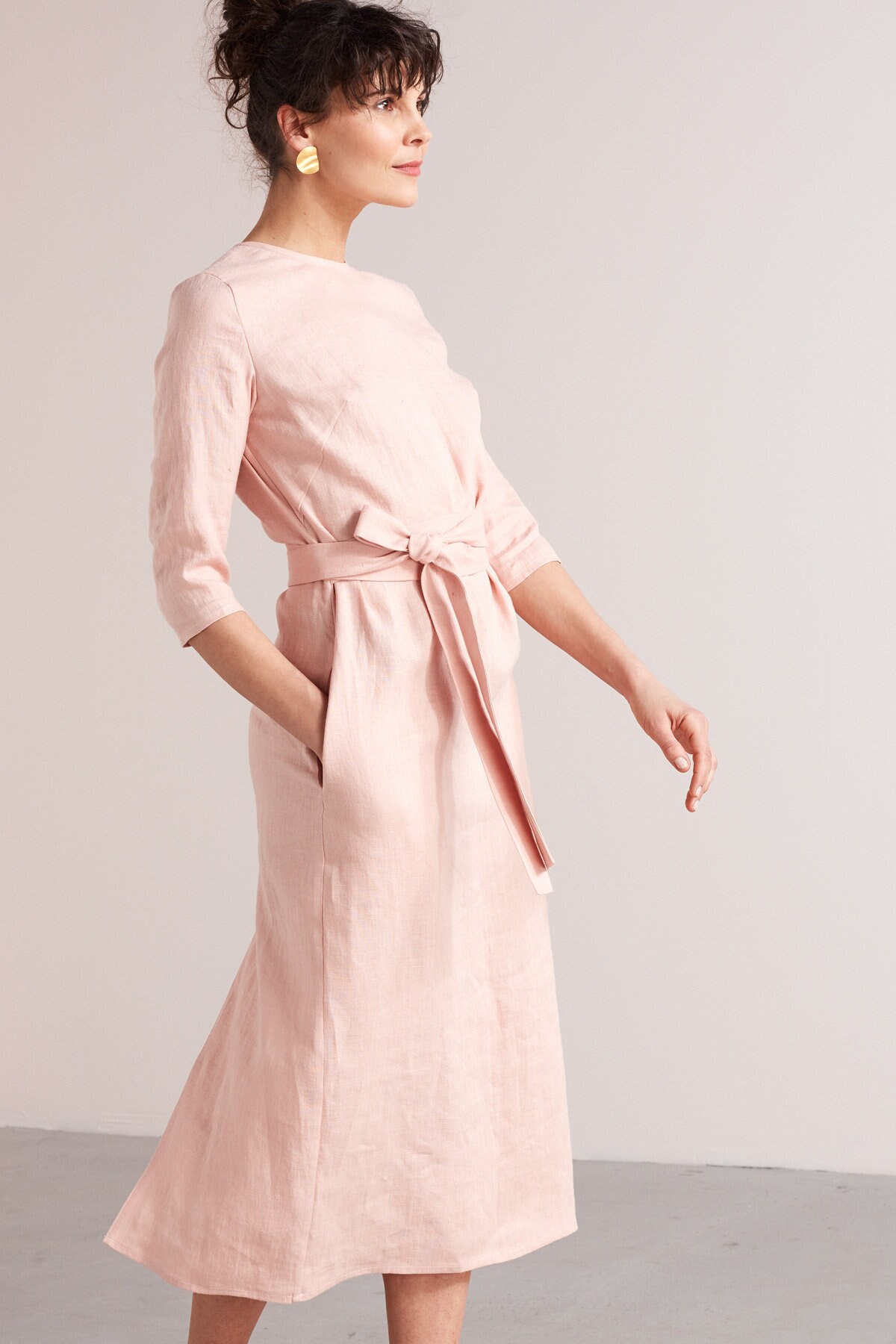 Linen Midi Dress With Belt main image 1