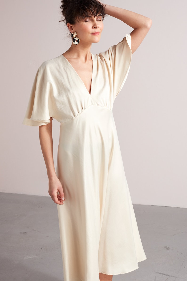 NORA midi butterfly sleeves dress in light cream main image 1