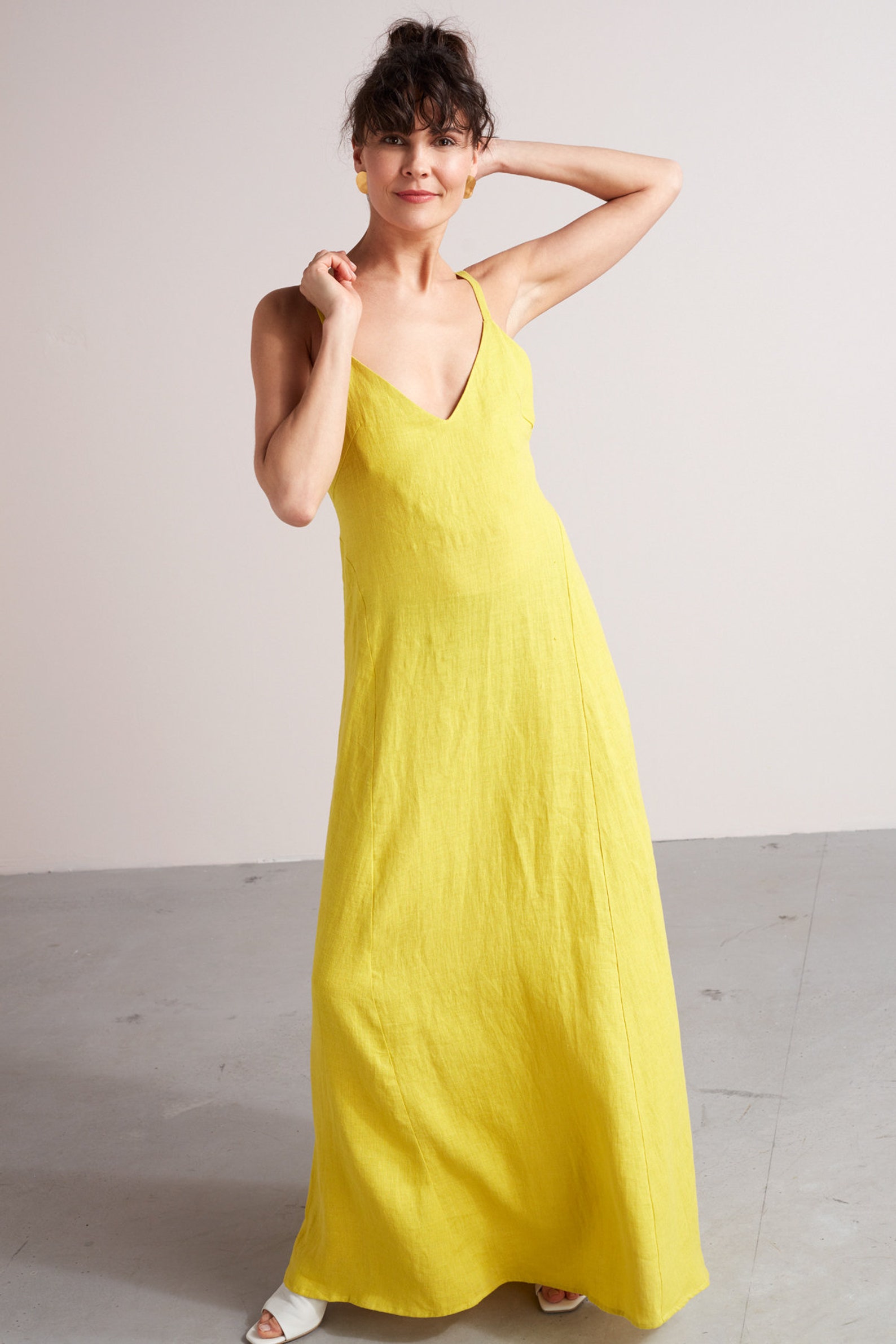 ELONA maxi linen summer dress in dusty pink