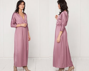 Oversized Open Back CECILIA Maxi Dress with Kimono Sleeve, Bridesmaids, Deep V neck, Loose fitted, Cocktail Dress in Purple Viscose