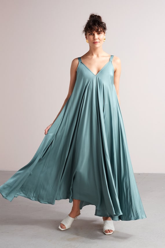 Extremely Flowy Maternity Maxi Slip Dress MALIA in Dusty Blue Viscose 