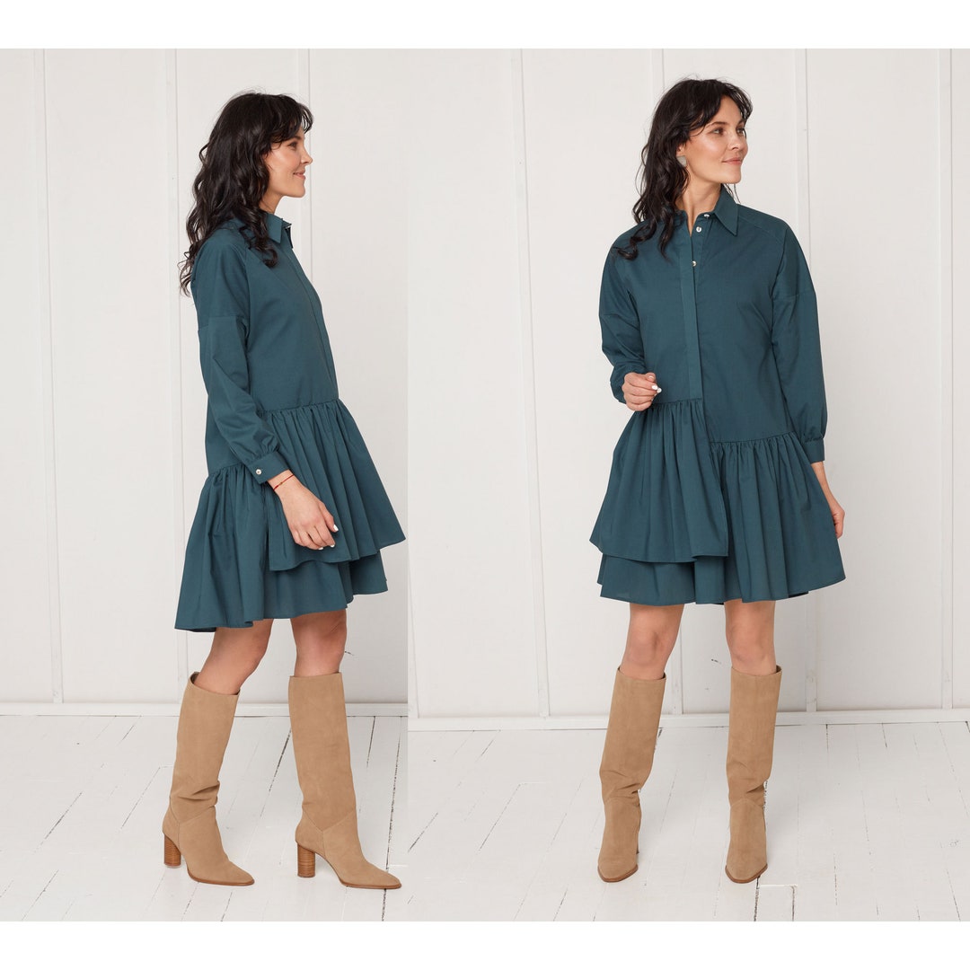 Vintage Collared Tencel Shirt Dress Two Piece Set