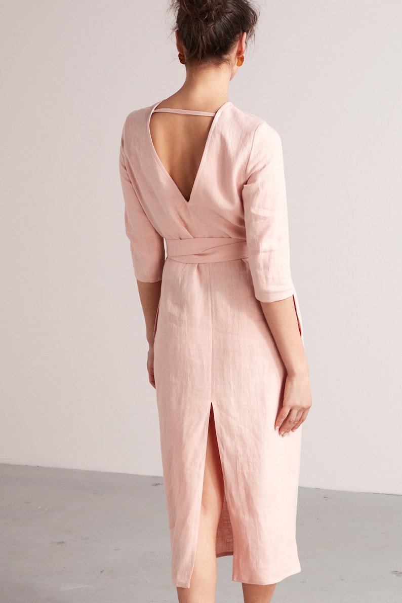 Linen Midi Dress With Belt
