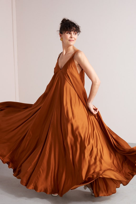 Flowy Maternity Maxi Slip Dress in Bronze - Etsy
