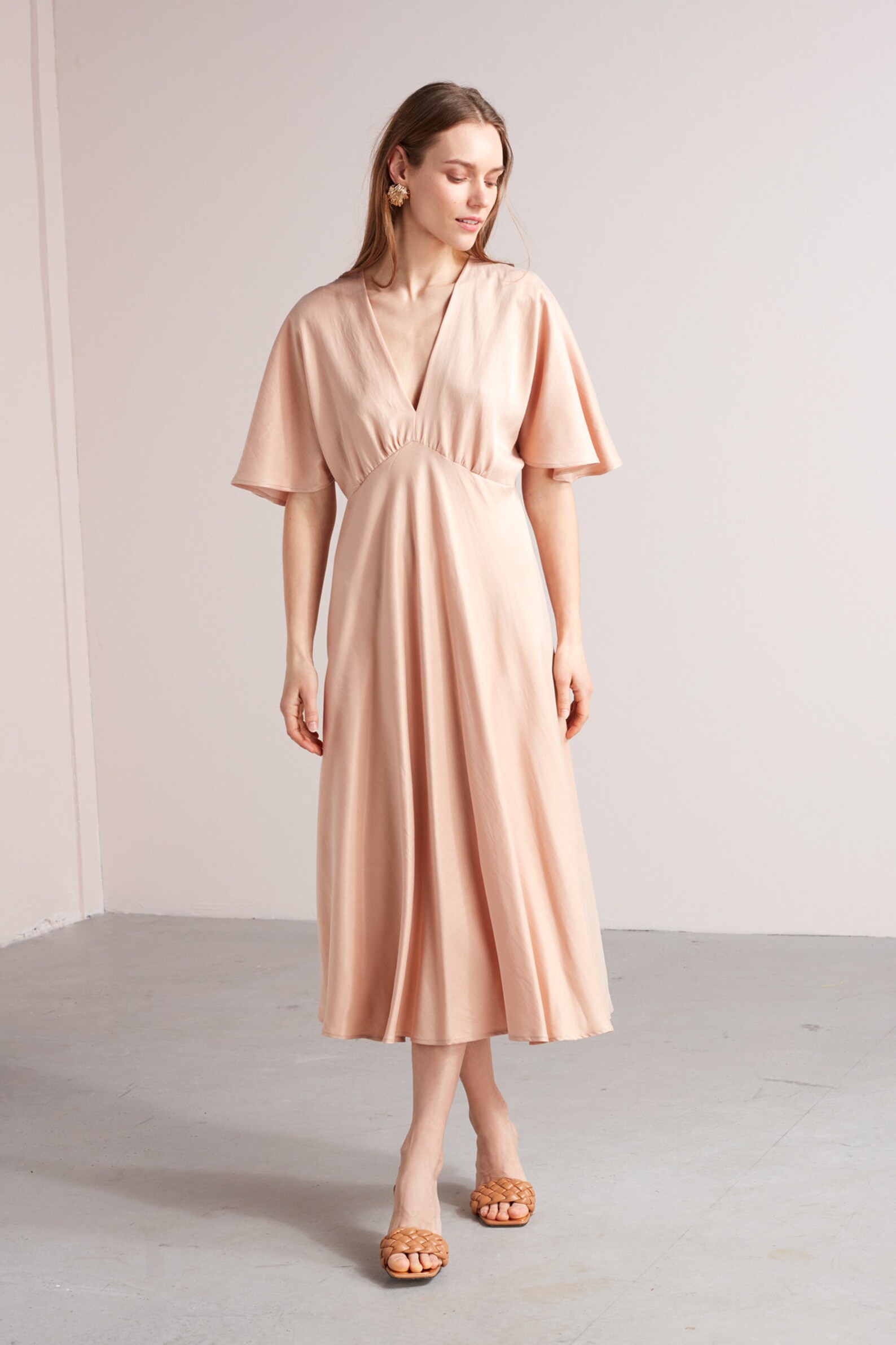 Empire Waist Midi Dress NORA with Butterfly Sleeves Cupro Etsy