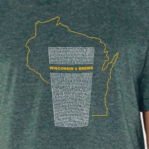 Wisconsin Brewery T-Shirt, Beer Lovers, Gifts, List of Over 150 Wisconsin Breweries