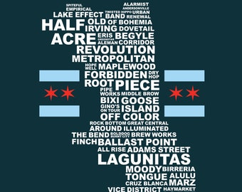 Chicago Breweries Poster, List of Chicago Illinois Area Breweries, Gifts for Beer Lovers, Gifts under 50