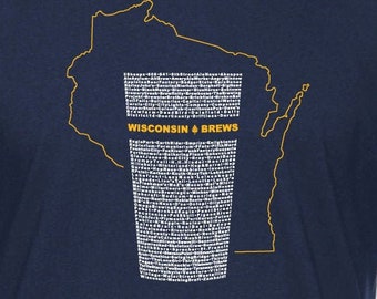 Wisconsin Brewery T-Shirt, Beer Lovers, Gifts, List of Over 150 Wisconsin Breweries Navy