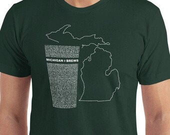 Michigan Brewery T-Shirt, Beer Lovers, Gifts, List of Over 150 Michigan Breweries Green