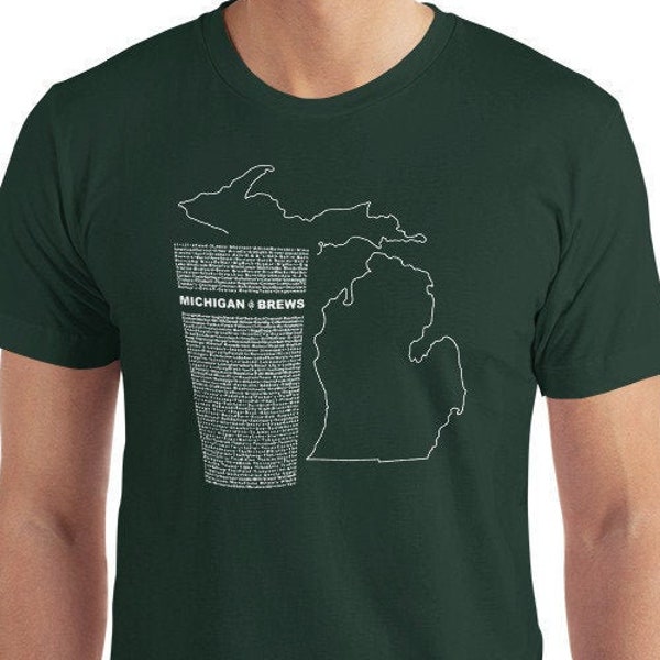 Michigan Brewery T-Shirt, Beer Lovers, Gifts, List of Over 150 Michigan Breweries Green