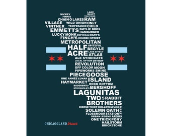 Chicago Breweries Poster, List of Chicago Illinois Area Breweries, Gifts for Beer Lovers, Gifts under 50