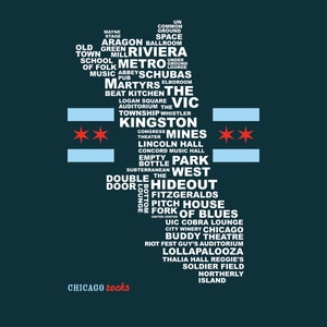 Chicago Music Venues - Poster, Gifts for Music Lovers, Gifts Under 50, Chicago Flag