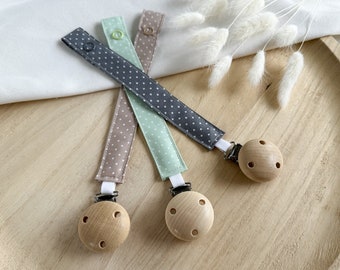 Schnullerband Schnullerkette Stoff flexibel Geschenk zur Geburt Taufe Geburtstag Holzclip Baumwolle Waffelpique Junge Mädchen neugeborene