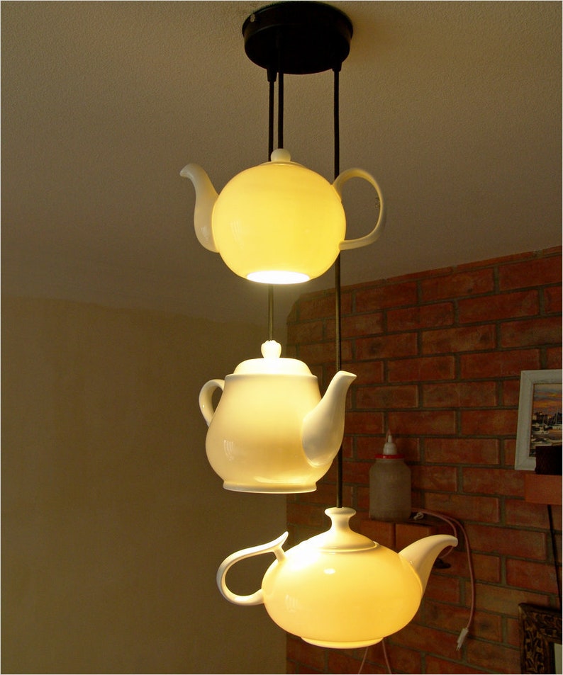Teapot lamp triple teapot pendant lighting cafe interior Etsy
