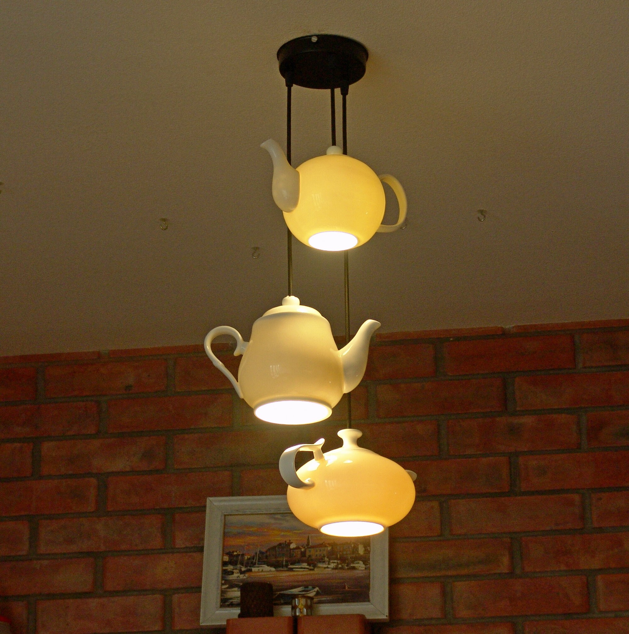 Teapot lamp triple teapot pendant lighting cafe interior Etsy