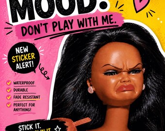 Side Eye Doll Face Sticker: Funny Reaction Meme, Waterproof Vinyl