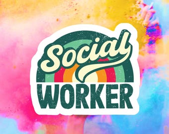Retro Rainbow Social Worker Sticker • Waterproof Vinyl Decal