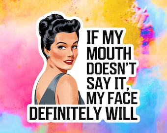 Retro Woman Side-Eye Sticker, Sassy Expression Vinyl Decal