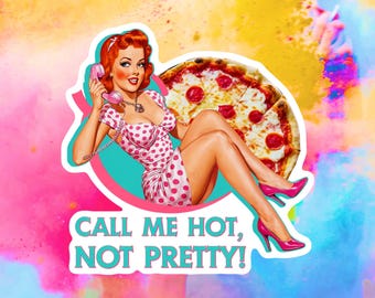 Retro Pin-Up Pizza Sticker: Funny Feminist Decal