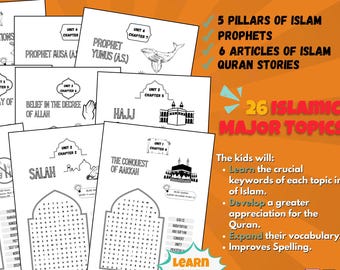 Islamic Word Search Puzzle Pack | 28 Printable Pages | Muslim Kids Activity PDF
