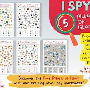 Islamic I Spy Worksheets for Kids, Kids activity, Gift for Muslim, Eid Gift, 5 pillars of Islam
