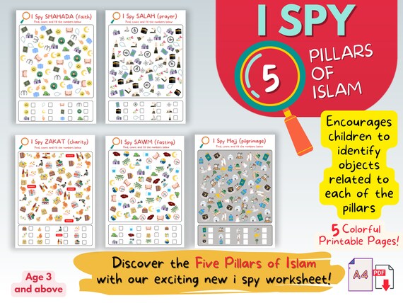 Islamic I Spy Worksheet: 5 Pillars of Islam Kids Activity (PDF)