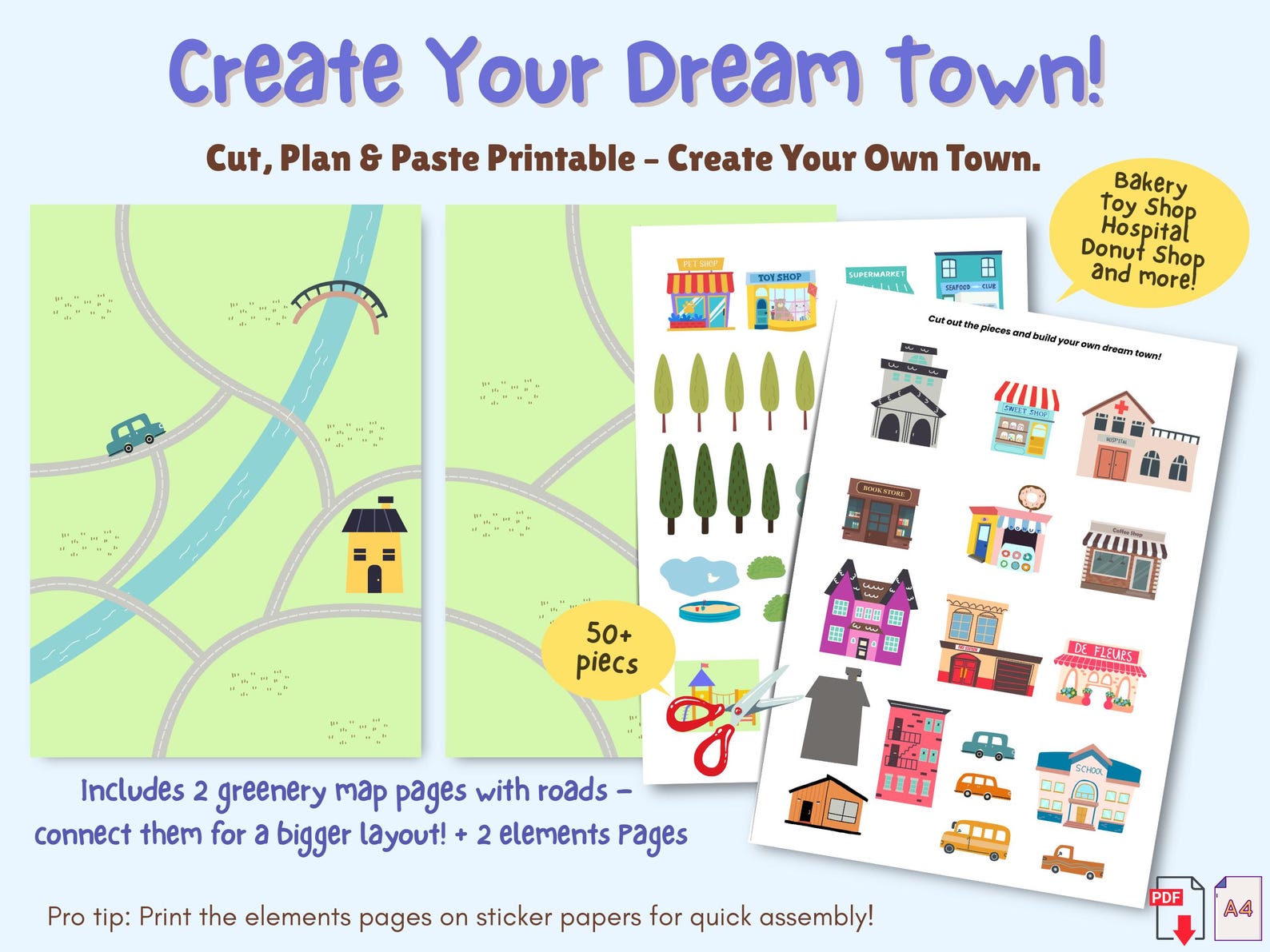 Build a Town Printable | Cut and Paste Kids Craft Activity (PDF ...