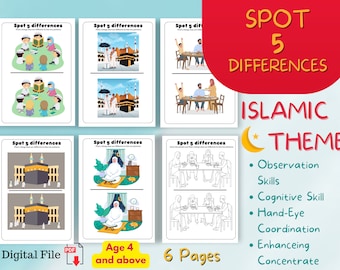Spot the differences Activity worksheet Printable, Coloring page, Islamic Activity for kids