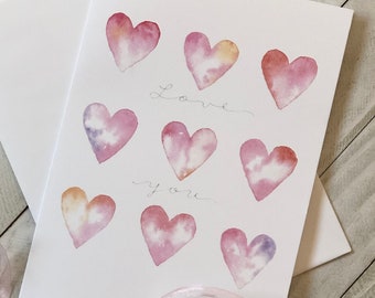 Valentine's Day Card | Anniversary Card | Stacked Watercolor hearts | Love You Stationery |