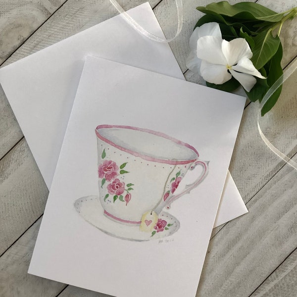 teacup watercolor | teacup greeting card | all occation watercolor greeting card | 4x6 blank greeting card | teacup stationary |