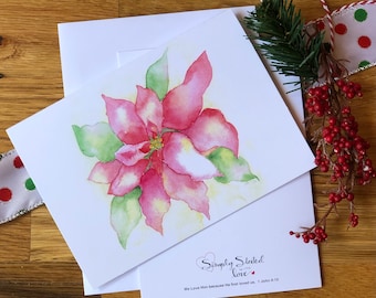 Christmas Stationery  -  Holiday Greeting Card   -  Merry Christmas Poinsettia  -  Christmas Poinsettia Watercolor  -  4x6 Blank Card