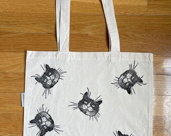 Cat tote bag, gift for cat lover, cat print, cotton tote bag, animal lover, gift for nature lover, Christmas gift, teacher gift, cat gift