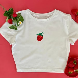 Strawberry Crop Top, Block Printed, fruit top, Summer top, Cute Top, Strawberry Print, Botanical Print, Gift for Her, Harry Styles
