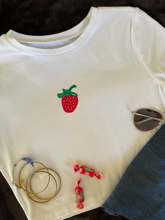 Strawberry Crop Top, Block Print Shirt, Fruit Top, Summer