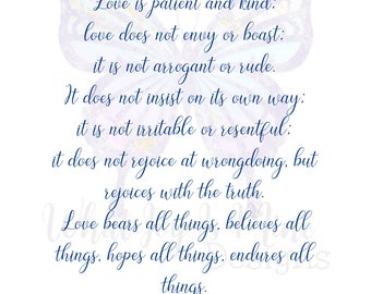 1 Corinthians 13 Love Scripture Print Art -- Home Decor, Office Decor,Wedding, Anniversary, Engagement