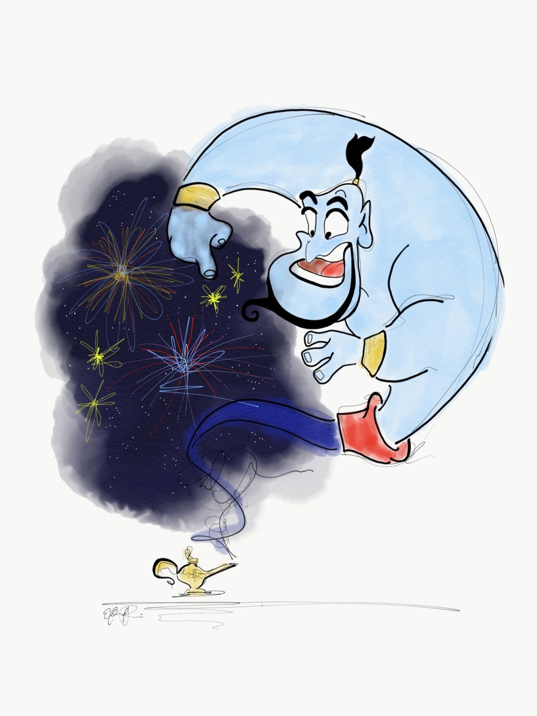 Disney's Aladdin GENIE Art Print - Etsy