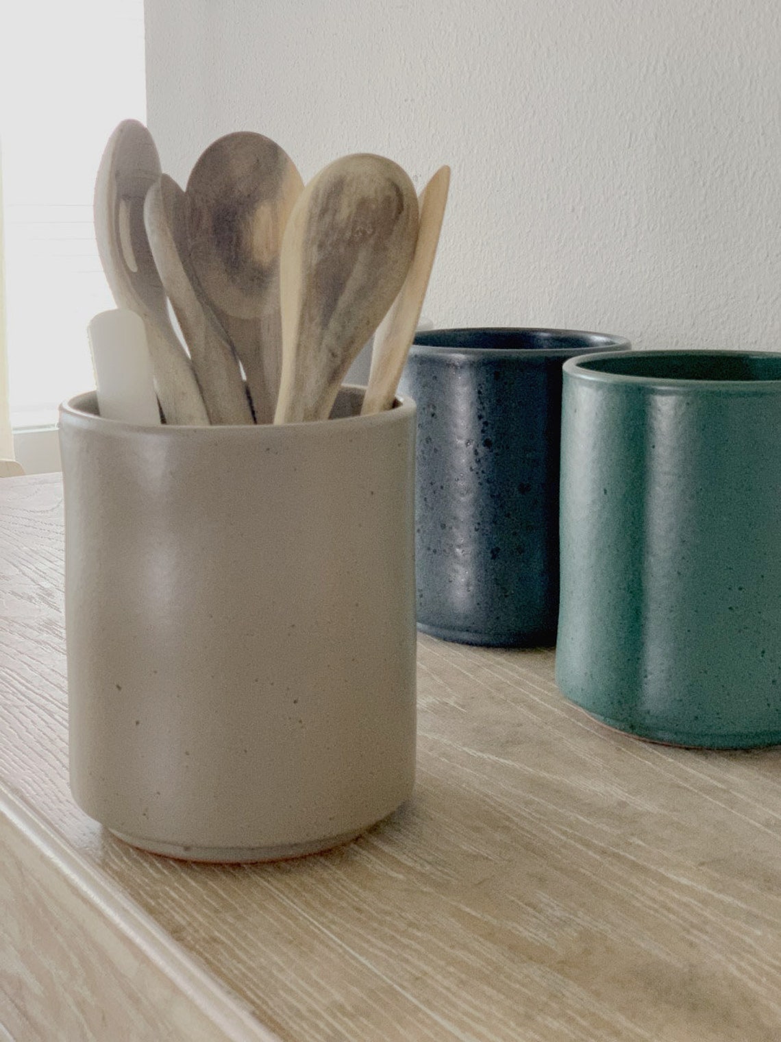 Personalized speckled ceramic utensil holder Custom Utensil Etsy